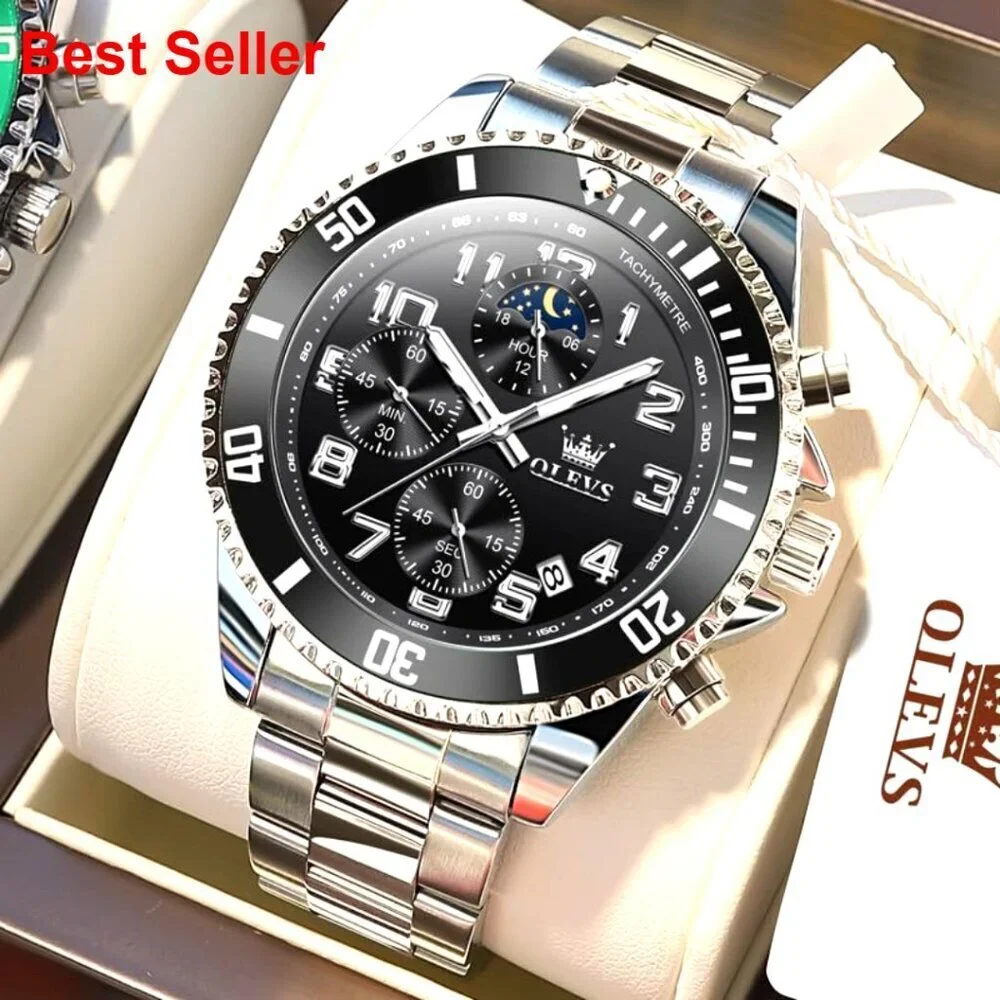 Stainless Steel Dress Watch with Date Chronograph Waterproof